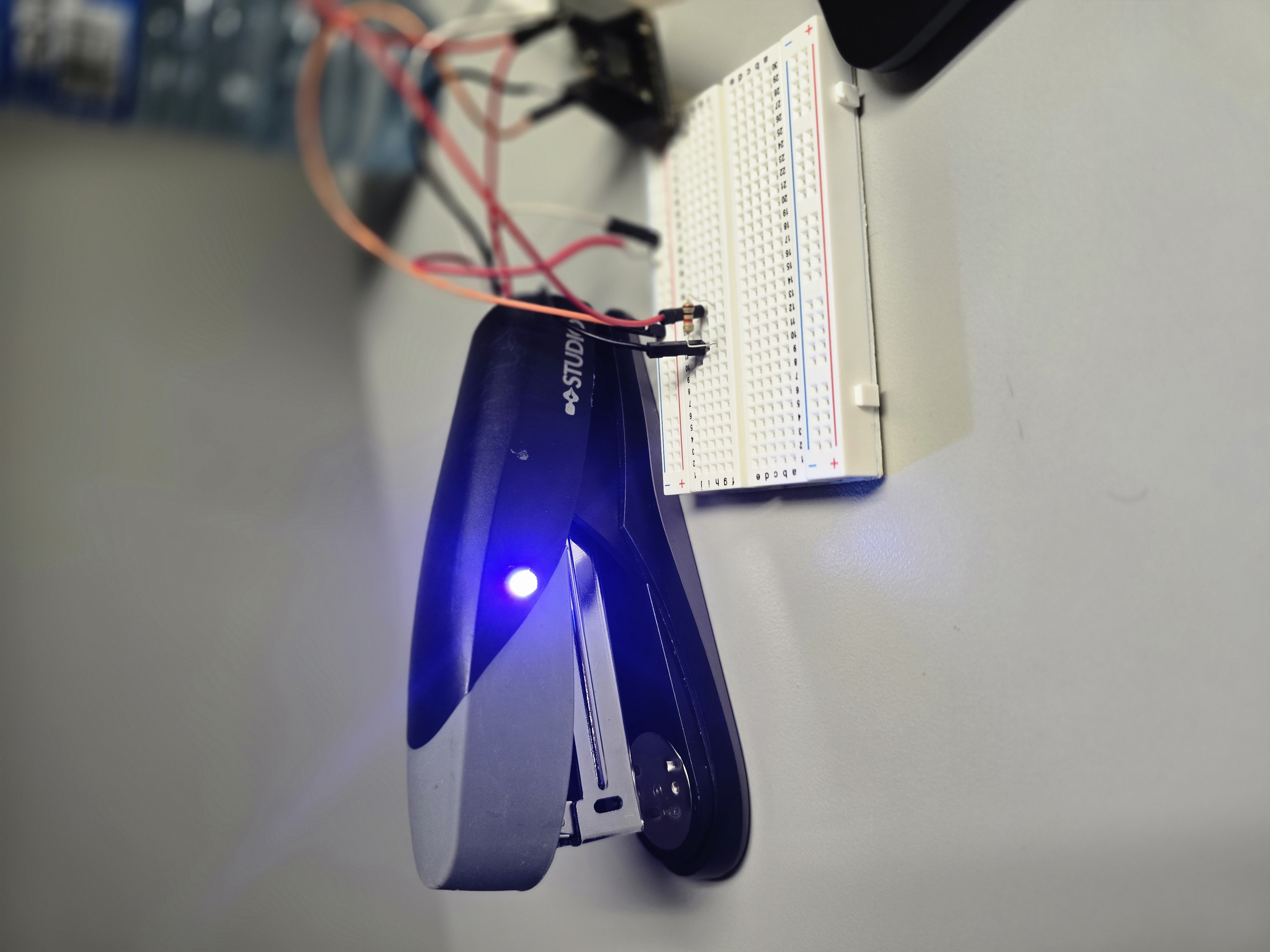 Blue indicator test with breadboard resistor inline