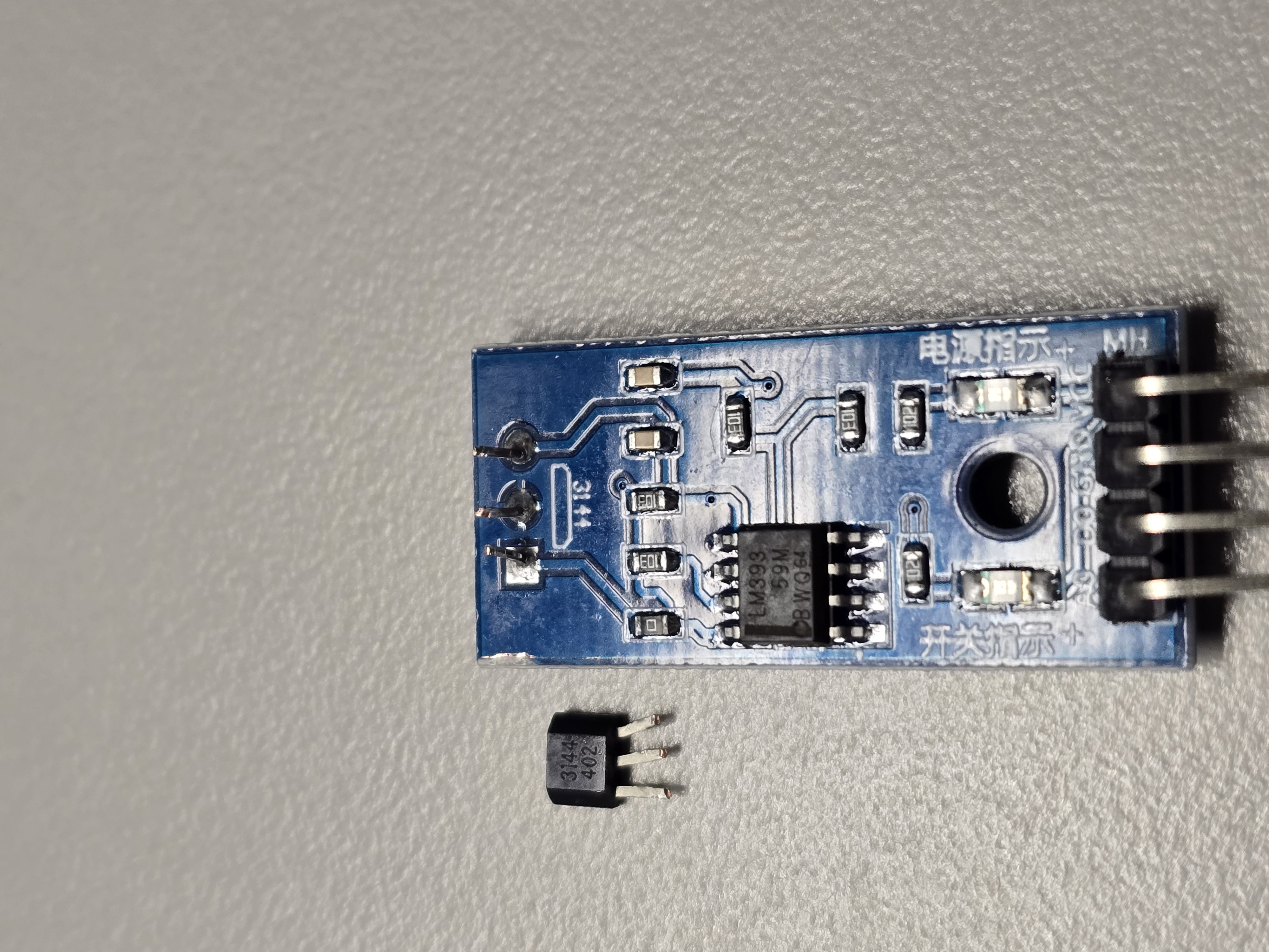 Hall effect sensor module with detached 3144 sensor